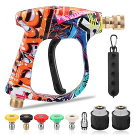 Pressure Washer Gun with 5 Sprayer Nozzles and 2 Hose Connectors, M22 14mm Hose Connector to 1/4'' Quick Connector Car Clean Gun, Colorful Car Wash Water Gun for Car Washing and Patio Cleaning