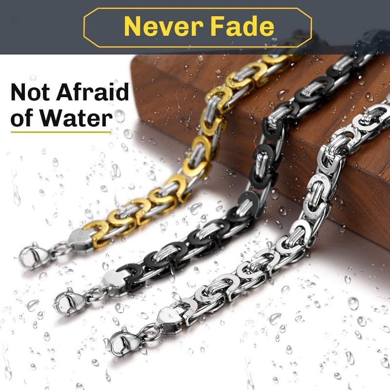 ChainsHouse men's byzantine chain, silver, gold, black, 6 mm, 8