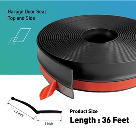 FCSOTSPS Garage Door Seal Top and Sides, 36Feet Universal Black Garage Door Weather Stripping Replacement, Adhesive Backed Rubber Garage Door Trim Seal Strip