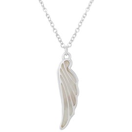 Fashion Jewelry ~ Faux Mother of Pearl Angel Wing Pendant Necklace for Women Casual