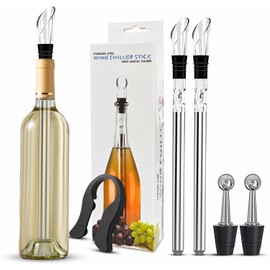 7 en 1 - Enfriador de vino (2 unidades, acero inoxidable, incluye 2 varillas, vertedor, cortador de láminas, tapón de botella), Klein, CF10085