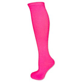 Solid Color Knee High Tube Socks with No Stripes (Neon Pink)