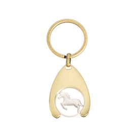 Key Ring with Shopping Trolley Token, Shopping Trolley Token, Shopping Token, Car Bag, Purse, Backpack, Pendant, Decorative Horse, Pony, Rider, Riding Gift (Gold, Pony Jumping), gold