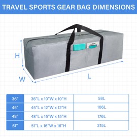 51"-218L Extra Large Sports Duffle Bag-Zipper Duffel Travel Sports Equipment Bag,Travel Duffel Luggage Bag with Upgrade Zipper, Sturdy & Water Resistant