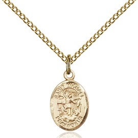 Bonyak Jewelry Saint Medal Collection Gold Filled St. Michael the Archangel Pendant 1/2 x 1/4 inches with Gold Filled Lite Curb Chain