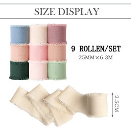 Gift Ribbon Chiffon Ribbon 9 Colours Ribbon 2.5 cm x 24.6 m, Silk Ribbon Fabric Ribbon Fringe Fabric Ribbon, Chiffon Fabric Ribbons for Wedding Invitation, Bridal Bouquet, Gift Wrapping, DIY Bows