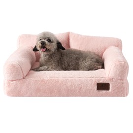 Hollypet Fluffy Plush Pet Cat Couch Soft Calming Pet Sofa Beds for Medium Small Cats and Dogs, Pink