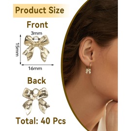 40 Pcs Gold Bow Jewelry Making Charms, Alloy Bowknot Pendant Charms, Luxury Meatal Bow Tie Charms for Women Earrings Necklace Bracelets Valentine's Day DIY Crafts