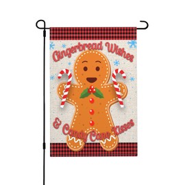 Gingerbread Garden Flag Candy Cane Christmas Decorations Outdoor Flag Candy Cane Kisses Decorative House Flag Gingerbread Man Decor Burlap Garden Flag 12x18 Double Sided Flag For Christmas