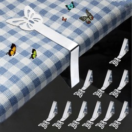 CHACROC Tablecloth Clips, Stainless Steel, Pack of 10, Outdoor Table Clips, Tablecloth Weights for Thick Tables, Restaurant, Garden Table & Picnic, Silver Butterfly Clips, Tablecloth Clip