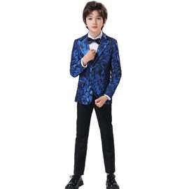 Trajes de niño formales para boda, graduación, esmoquin para adolescentes y niños, traje de jacquard ajustado de 3 piezas, chamarra de pantalones con pajarita, Azul, 18