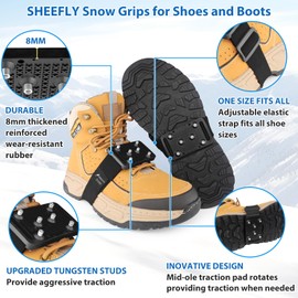 SHEEFLY Crampons,Upgraded Mid-Sole Microspikes-Easily Rotate Ice Grips for Shoes and Boots with Adjustable Straps,Snow Grips Ice Traction Cleat for Women Men Kids Perfect for Walking Indoor/Outdoor
