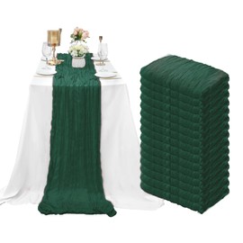 15 Pack Emerald Green Cheesecloth Table Runner 10Ft Gauze Table Runner 35 x120 Inch Holiday Table Runner Table Cover for Wedding Birthday Party Reception Bridal Shower Baby Shower Engagement Decor