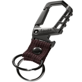 Ainsisk Heavy duty key chain,bottle opener function car keychains,versatile metal snap hook carabiner clip and 2 key rings suitable for men and women.1 piece brown
