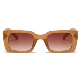 Long Keeper Retro Rectangle Sunglasses Women Men Vintage Square Sunglasses Trendy Square Glasses UV400, tan frame brown piece