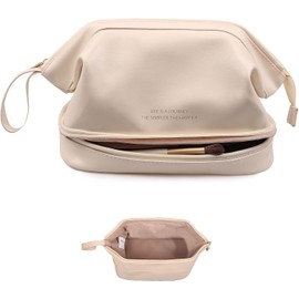 Cosmetiquera para Maquillaje Grande, Bolsa de Maquillaje de Viaje, Bolsa de Cosméticos Portátil Doble Capa, Necesers de Viaje, Bolsas Cosmetiqueras de Viaje Multifuncional para Mujer (Blanco)