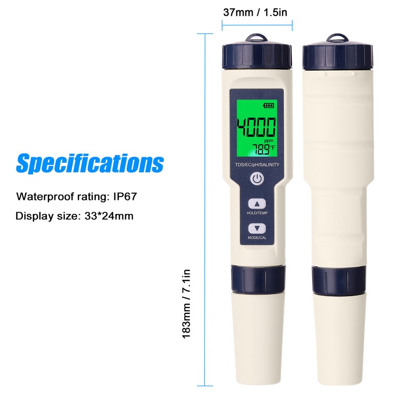 5 in 1 Professional Multi-parameter Combo Testing Meter PH/EC/TDS/Salinity/Thermometer Digital
