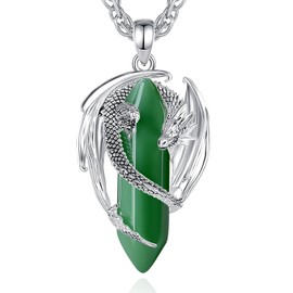 CELESTIA Dragon Necklace for Women Men Green Jade Necklace Healing Crystal Dragon Pendant Spiritual Gifts Green Crystal Gemstone Jewelry Amuleto de Proteccion Malachite Jewelry Dongling Jade