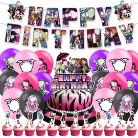 YCFAIIKG Monster Party Supplies, Monsters Birthday Party Decorations, Party Decoration Balloons, Cupcake Toppers, Happy Birthday Banner Balloons for Children, Pack of 34
