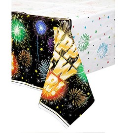 Unique Party 47733 - Plastic Fireworks New Years Eve Tablecloth, 7ft x 4.5ft