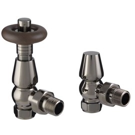 Excel Home Thermostatic Radiator Valves - Traditional Design 1/2" x 15mm Metal Head Radiator Valves - Angled Black Nickel