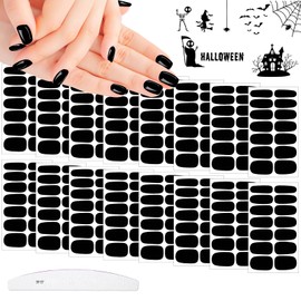 XEAOHESY 224 Pieces 16 Sheets Black Nail Polish Strips Self-Adhesive Solid Color Nail Wraps Punk Style Nail Polish Stickers Black Nail Strips with Nail File for Women Girls