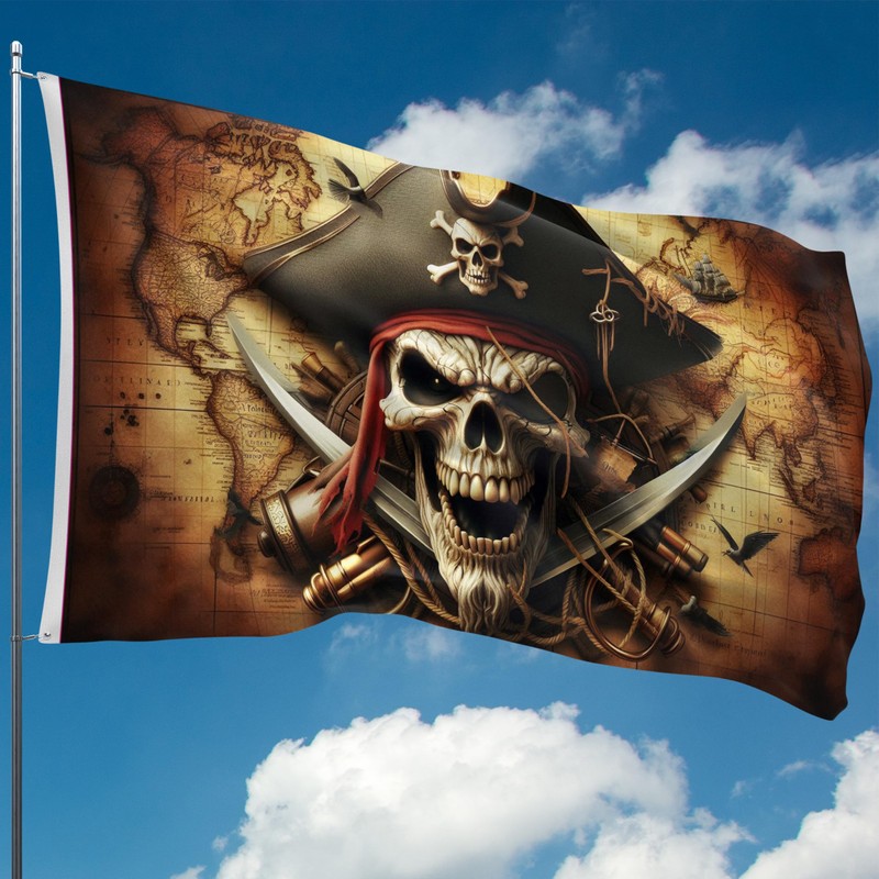 Pirate Flag – Jolly Roger Crossed Swords with Pirate Map
