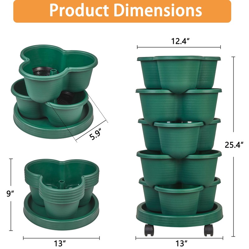 VECELO 5 Tier Vertical Garden Planter, Self Watering Stackable Planters