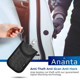 Ananta Faraday Pouch for Car Keys, 2 Pack Faraday Bag Plus 2 x RFID/NFC Contactless Blocking Cards, Best for RFID Car Key Signal Blocker, Anti-Theft Keyless Entry Car Remote Security …