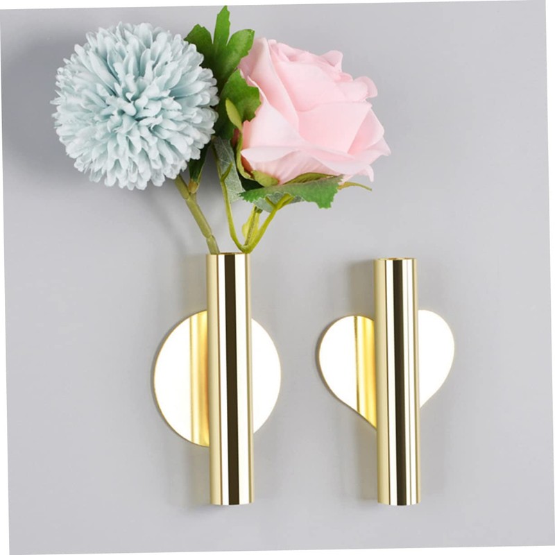 Kisangel 2pcs Wall Mounted Flower Vase Holder Metal Tube for