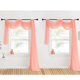 NICETOWN Coral Pink Scarf Voile Sheer Textured for Princess Decor, Lovely Window Topper Decorative Valance for Girls/Daughter's Bedroom, W60 x L216, 1 Pair
