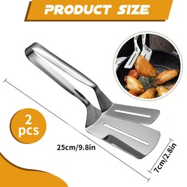 Zalizr 2 Pack 304 Stainless Steel Double-Sided Spatula, 3-in-1 Kitchens Tongs, 25 CM Flipping Clamps for Burgers, BBQ, Pancakes, Bread, Steaks, and Pies, Cooking Clips for Grilling, Frying & Baking