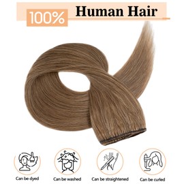 S-noilite Clip in Hair Extensions Real Human Hair,5Pcs Remy Natural Hair Extension Double Weft Thick Silky Seamless Clip in Hair Extensions for Women- #06 Light Brown-16 Inch(60g)