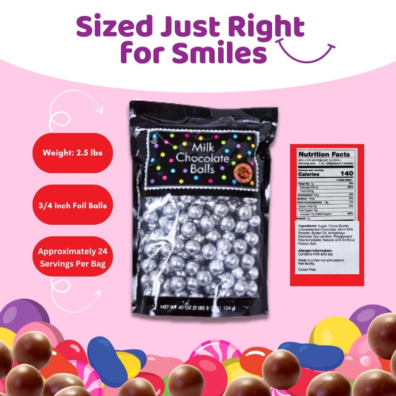 Albert's Candy Milk Chocolate Foiled Balls, 40 oz Bag, Party