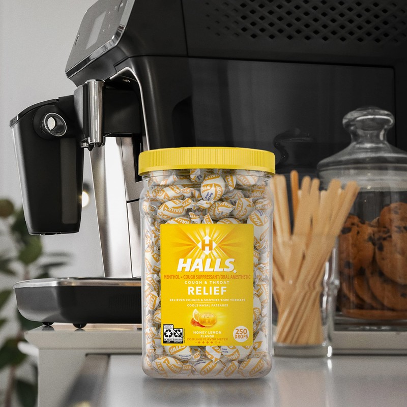 HALLS Relief Honey Lemon Cough Drops, Bulk Cough Drops, 250