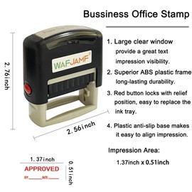 WAFJAMF Approved Date Message Stamp Self-Inking Rubber Stamp Office Stamp Red Ink-Medium