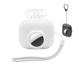 for Airpods Pro 2nd Generation Carrying Case with airtag Holder Cover,Silicone GPS Tracker Cover Holder for airtag with 2 Lanyard,Soft Shock-Proof Anti-Scratch Anti-Lost,White