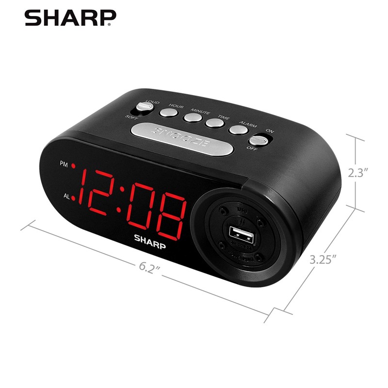 Sharp Digital Easy to Read Alarm Clock with 2 AMP