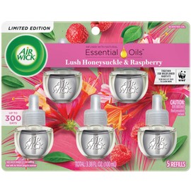 Air Wick Plug in Scented Oil Refill, 5 ct, Lush Honeysuckle and Raspberry, Air Freshener, Essential Oils, Spring Collection