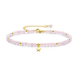 JSDDE Women's Pearl Bracelet with Small Star Pendant Faceted Beads Lucky Bracelet Friendship Bracelet Aquamarine Rose Quartz Natural Stone Bracelet Gift for Christmas Mother's Day Birthday, Gemstone