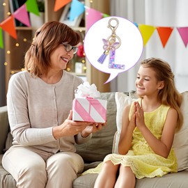 Initial Letter Keychain, Keyrings For Women Alphabet Keychain with Butterfly Tassel Pendant Cute Keychain Bag Charm Female Girls Women Girlfriend Daughter Birthday Gift Purse Bag Handbag Travel Deco