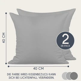 Cushion Cover 40 x 40 cm Renforcé Cotton (Set of 2) – Light Grey – Densely Woven with 57 Threads/cm² – 40 x 40 cm Cushion Cover – Oeko Tex Certified Dreamzie
