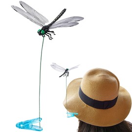 BEIQIYA Dragonfly Clips, Artificial 3D Simulation Dragonflies Hat Clip, Fly Scare Devices Garden Decor for Outdoor Yard Courtyard Patio Flower Beds