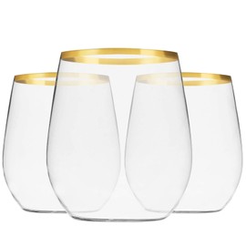 Munfix Munfix 48 Pack Plastic Stemless Wine Glasses with Gold Rim, Disposable 12 Oz Clear Plastic Wine Cups Shatterproof Recyclable and BPA-Free