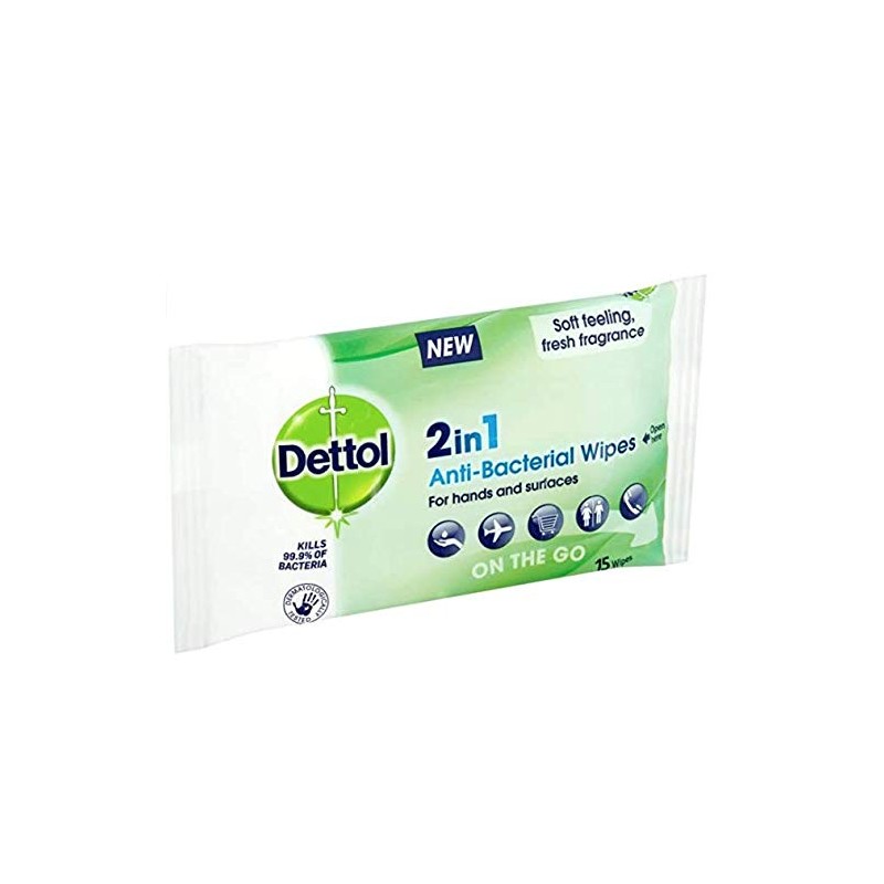 Dettol 2 in 1 Antibacterial Wipes - 15 x 10