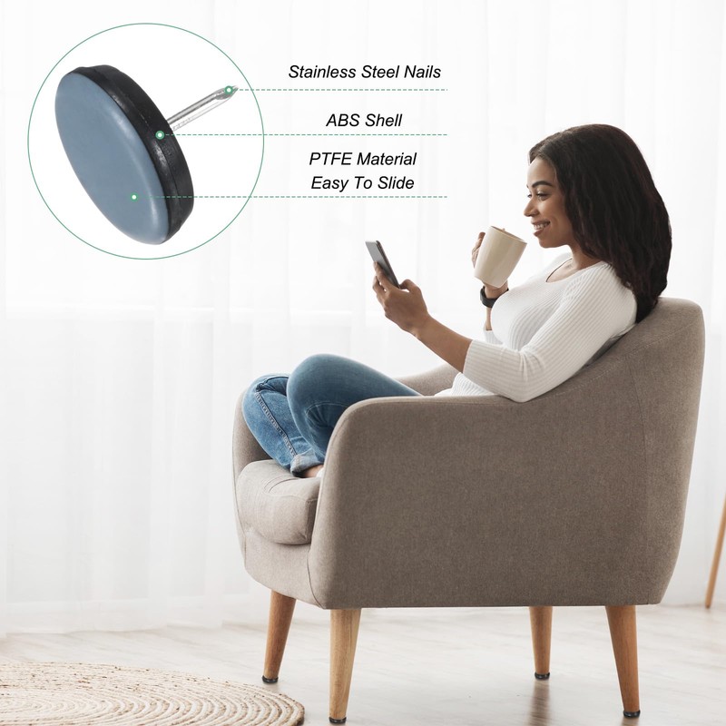 M METERXITY 24-Pack Nail on Furniture Sliders, 1" (25mm) PTFE