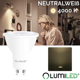 Lumiled LED GU10 Bulb 1.5 W 135 lm Neutral White 4000 K Replaces 15 W Halogen CRI>80 Reflector Spot 36° Beam Angle Not Dimmable Pack of 10 Energy-Saving Bulbs for Living Room Kitchen Hallway Hotel
