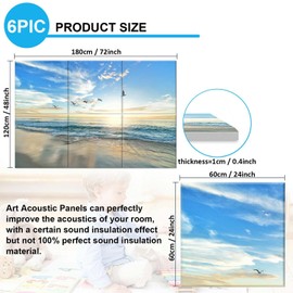 JBER Art Acoustic Panels Decorative, 6 Pack Acoustic Panels Art for Wall Decoration with Self Adhesive, Suitable for Recording Studio, Home Soundproof Wall Panels, 72x48inch (Seabirds)