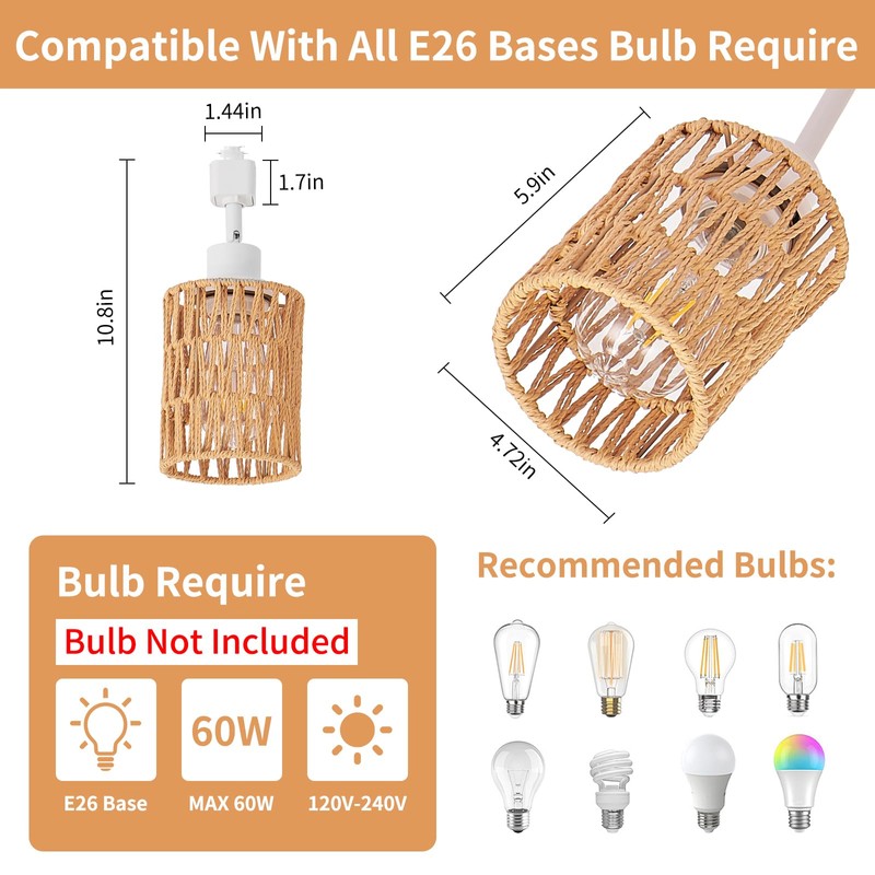 AIBISOD 4-Pack H Track Lighting Heads, Rattan Track Light Heads