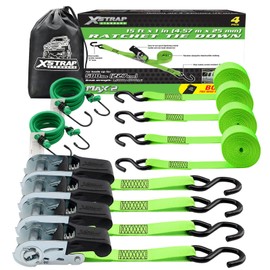 XSTRAP STANDARD Ratchet Tie Down Straps 4 Pk 15Ft- 500 Lbs Load Cap- 1500 Lb Break Strength-Cargo Straps for Moving Appliances, Lawn Equipment, Motorcycle